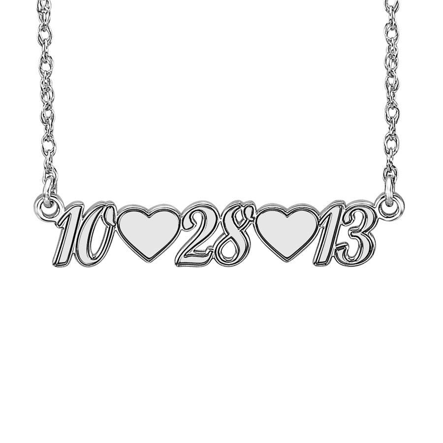 Script Date Necklace with Hearts
