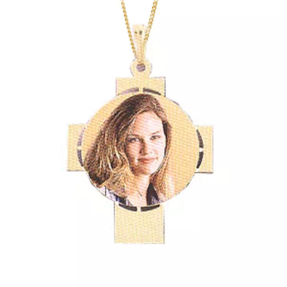 Cross Photo Memory Necklace on Cuban Chain