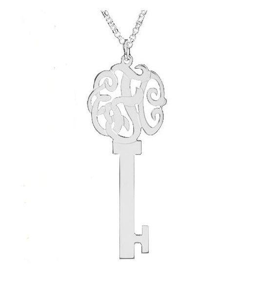 Sterling Silver Monogram Skeleton Key Necklace 3