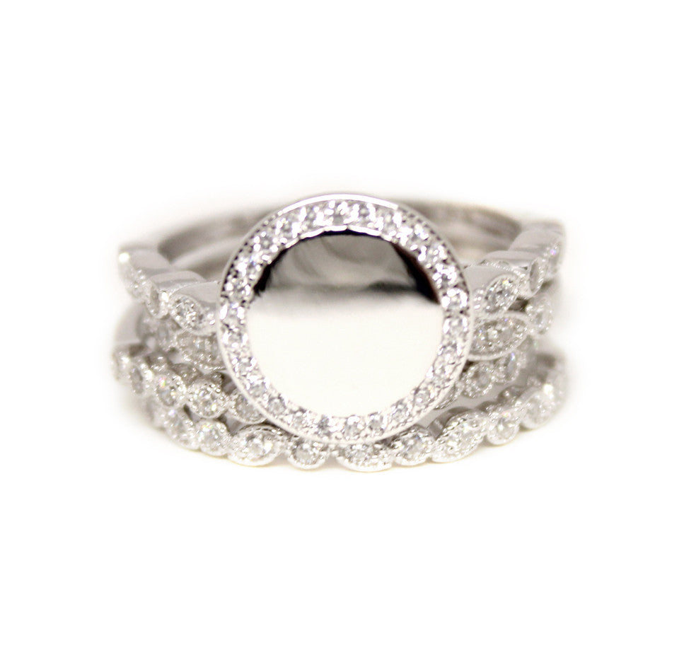 Sterling Silver Multi Shaped CZ Rimmed Monogram Stacking Ring 4