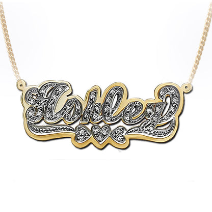 3D Double Plated CZ Name Necklace