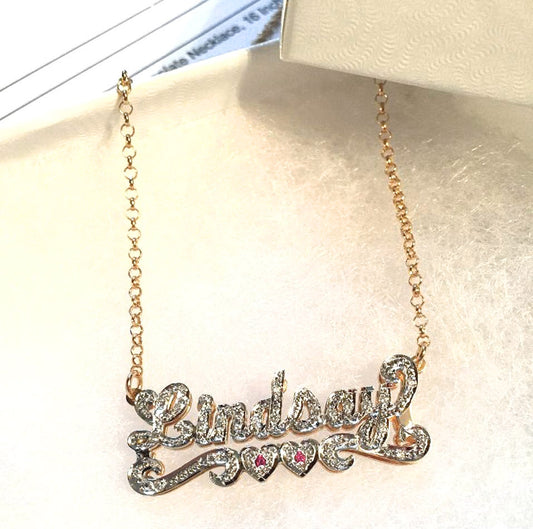 Smaller 3D Double Plated CZ Nameplate Necklace 3