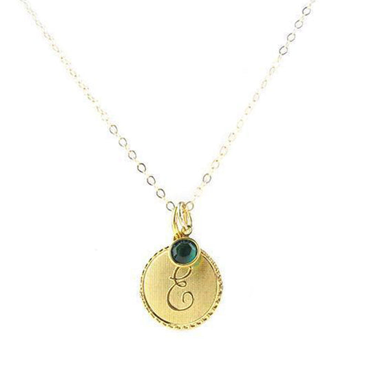 Vintage Initial Charm Necklace with Birthstone