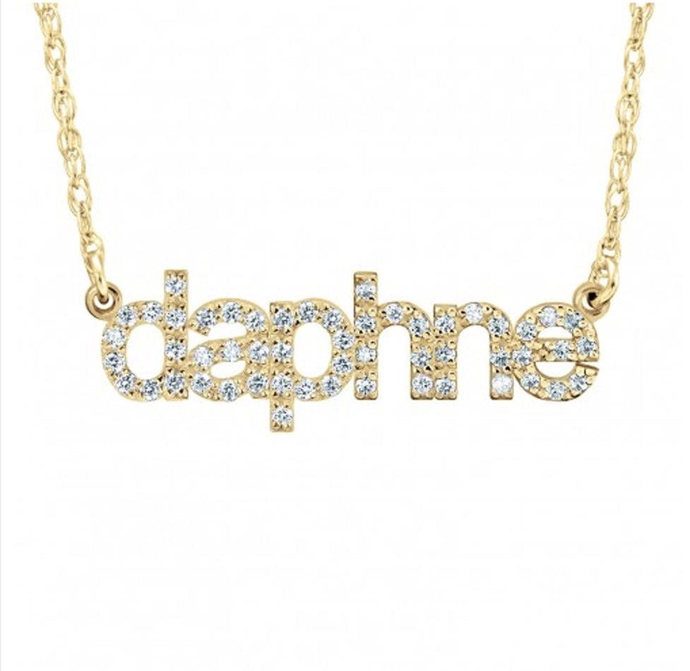 14K Solid Gold Lowercase Diamond Nameplate Necklace