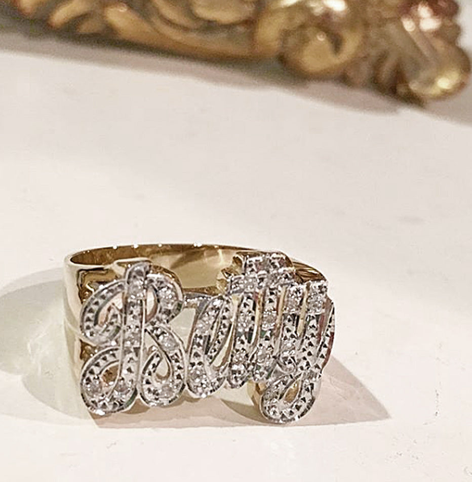 Gold Diamond Name Ring 3