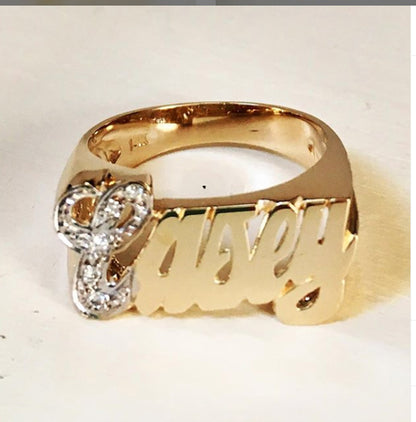 14K Gold Name Ring with Diamonds 2