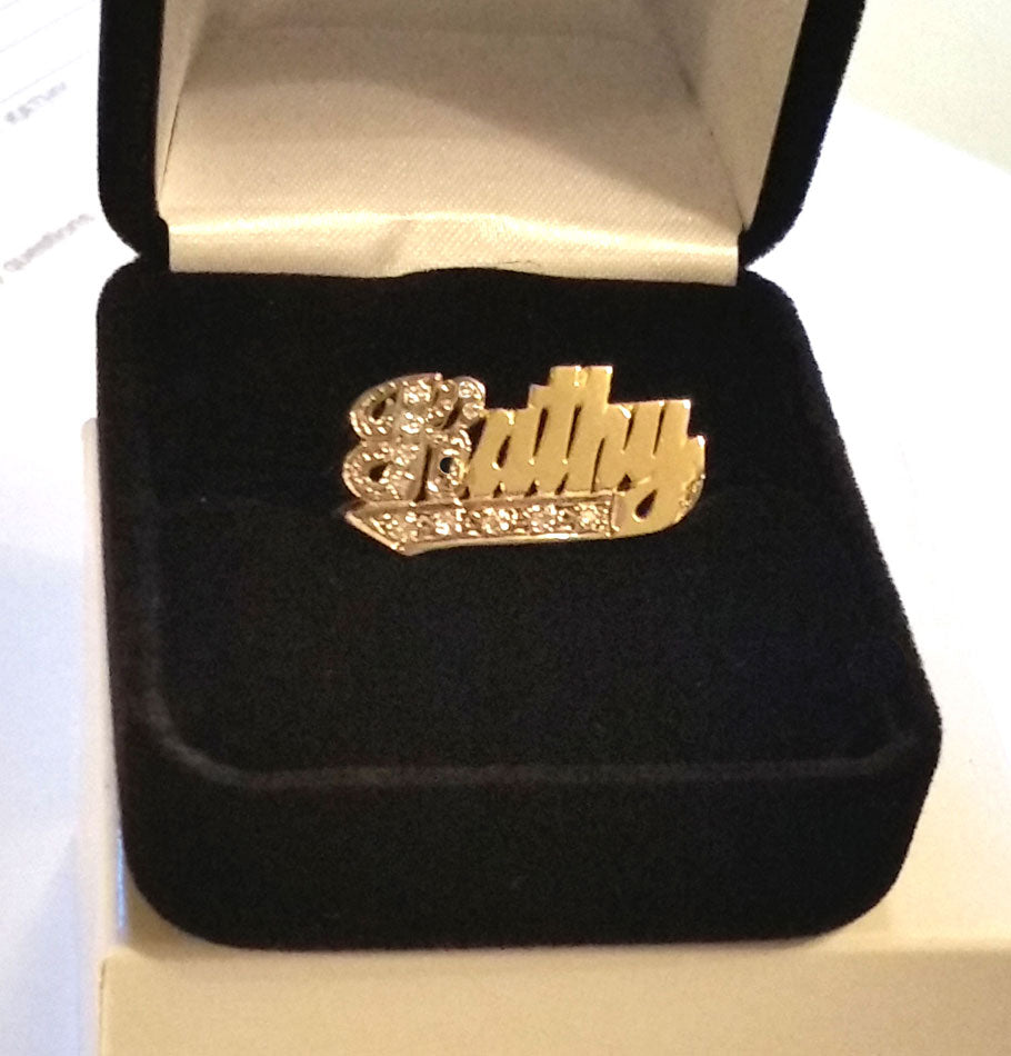 Gold Name Ring with Diamonds - 10mm 2
