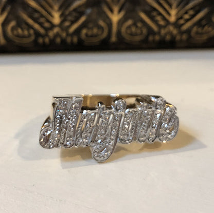 gold name ring with diamonds