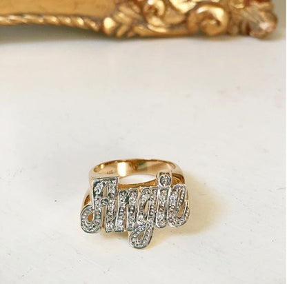 Gold Diamond Name Ring