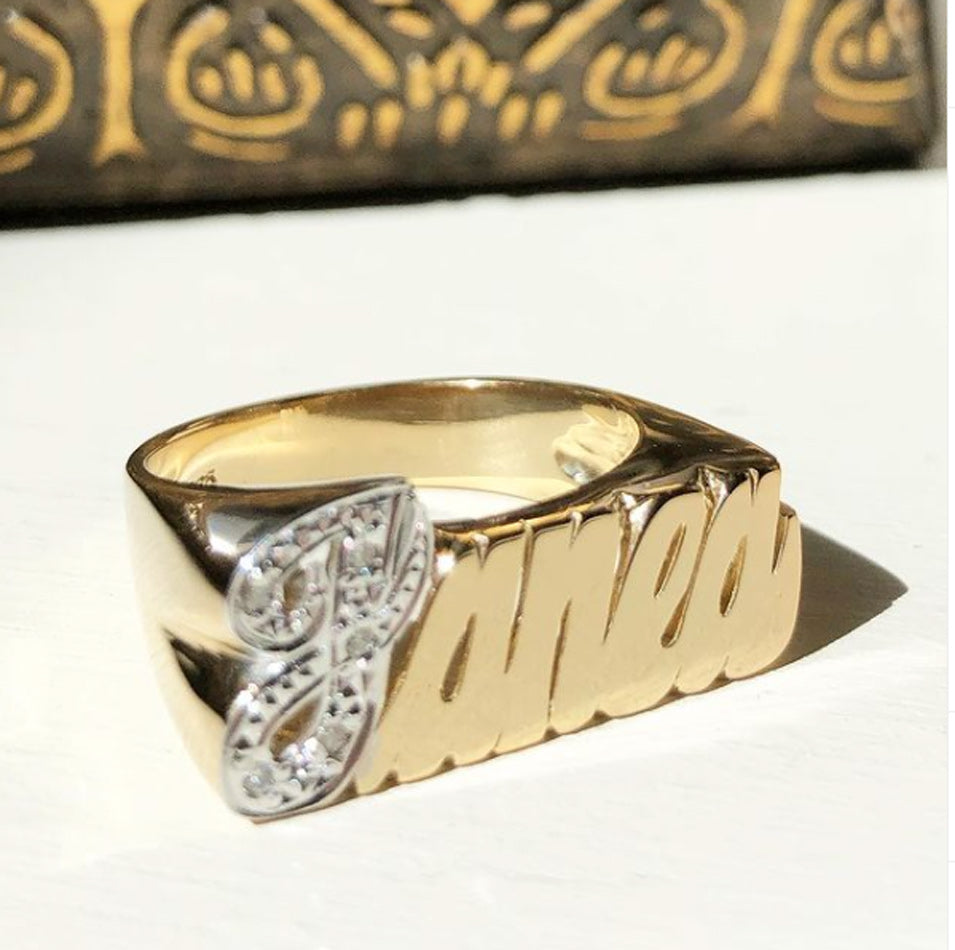 14K Gold Name Ring with Diamonds 7