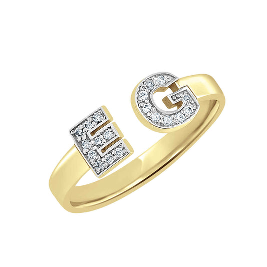 14K Gold Two Initial Diamond Ring
