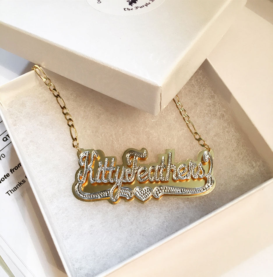 Plated Gold Double Double Plated Name Chain Name Plate Necklace