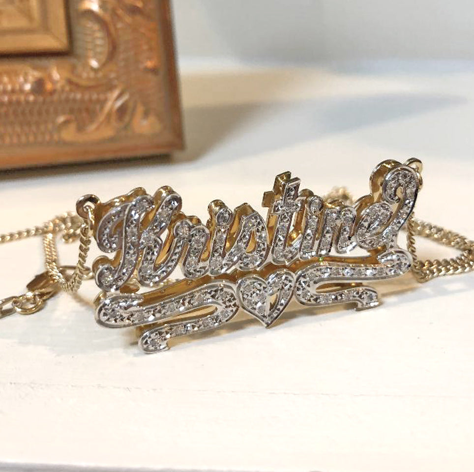 Nameplate necklace gold with diamonds Clearance