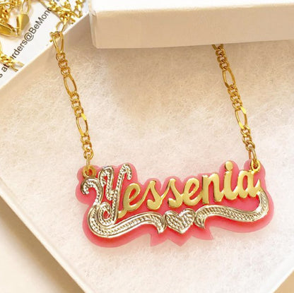 acrylic double plated nameplate necklace