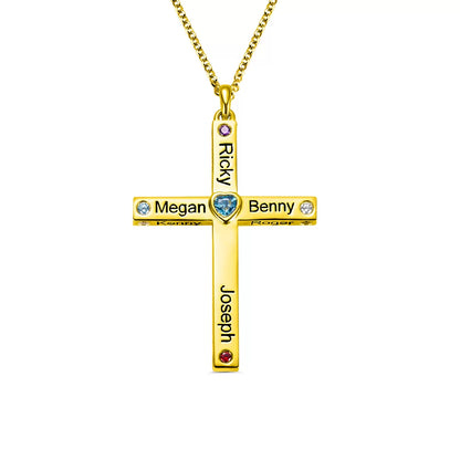 Personalized Birthstone Cross Necklace - Up to 12 Names 4