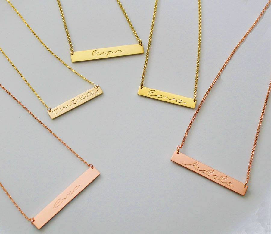 gold vermeil / rose gold vermeil bar necklaces - script font