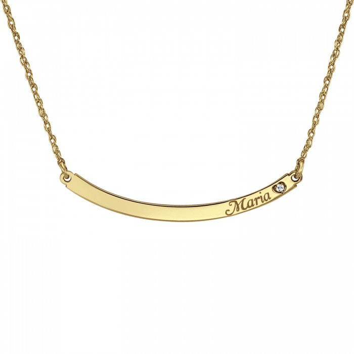Personalized Curved Bar Necklace with Diamond
