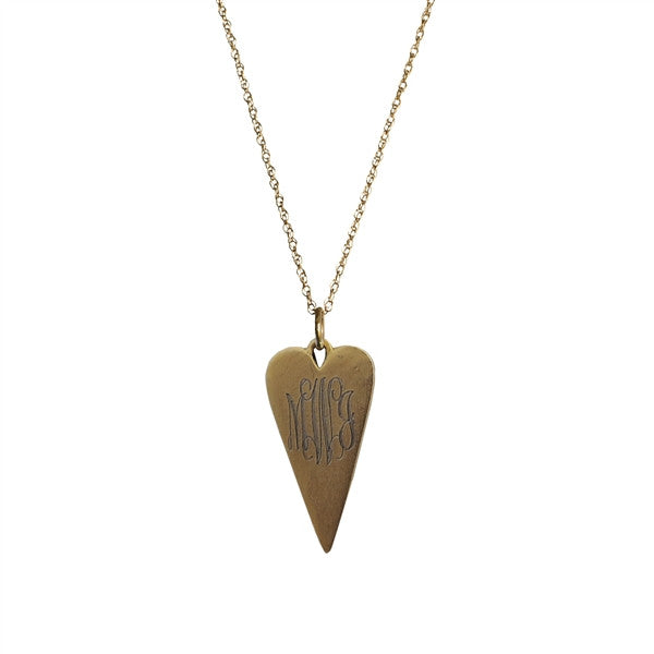 Antiqued Monogram Arrowhead Heart Necklace