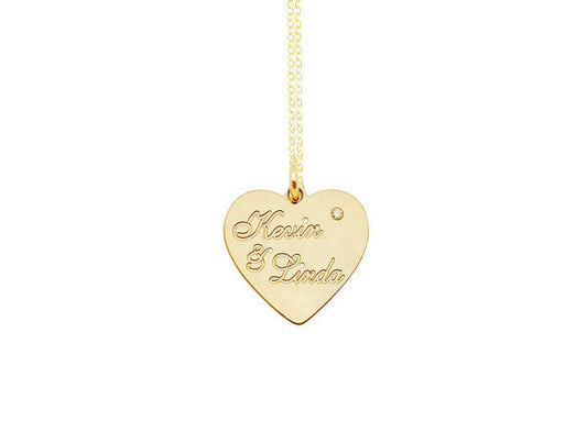 Engraved Heart Necklace with CZ