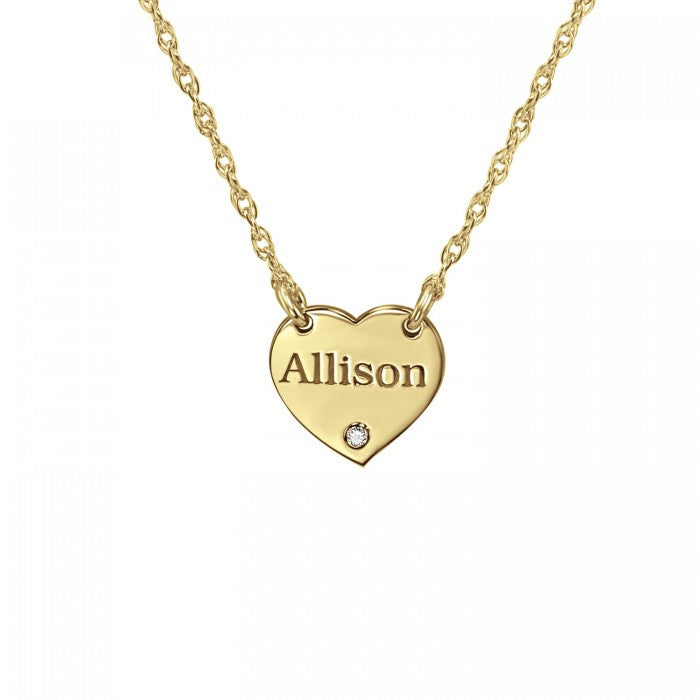 Engraved Mini Heart Necklace with Diamond