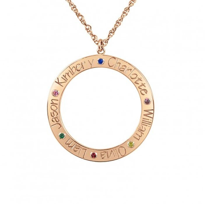 Personalized Family Loop Necklace with Birthstones - rose gold
