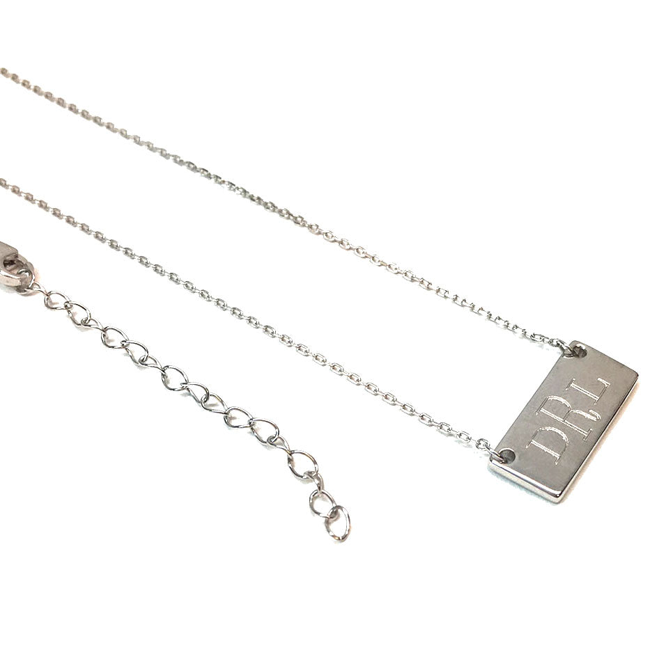 Small Sterling Silver Engraved Monogram Bar Necklace