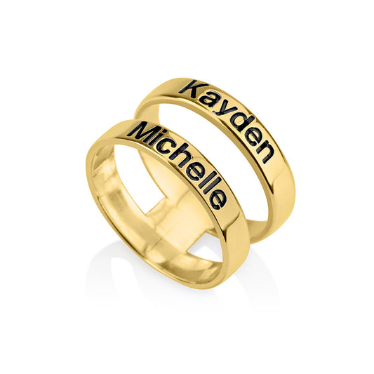two name engraved gold ring