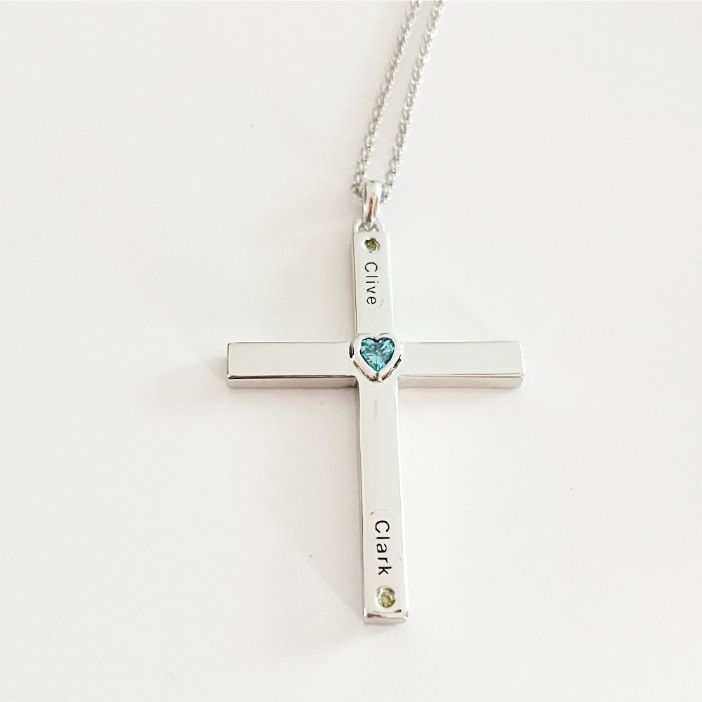 Personalized Birthstone Cross Necklace