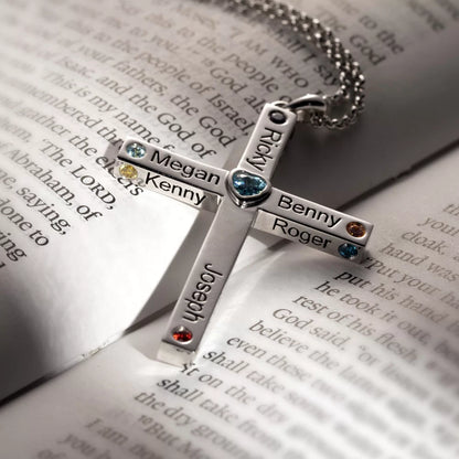 Personalized Birthstone Cross Necklace - Up to 12 Names 3