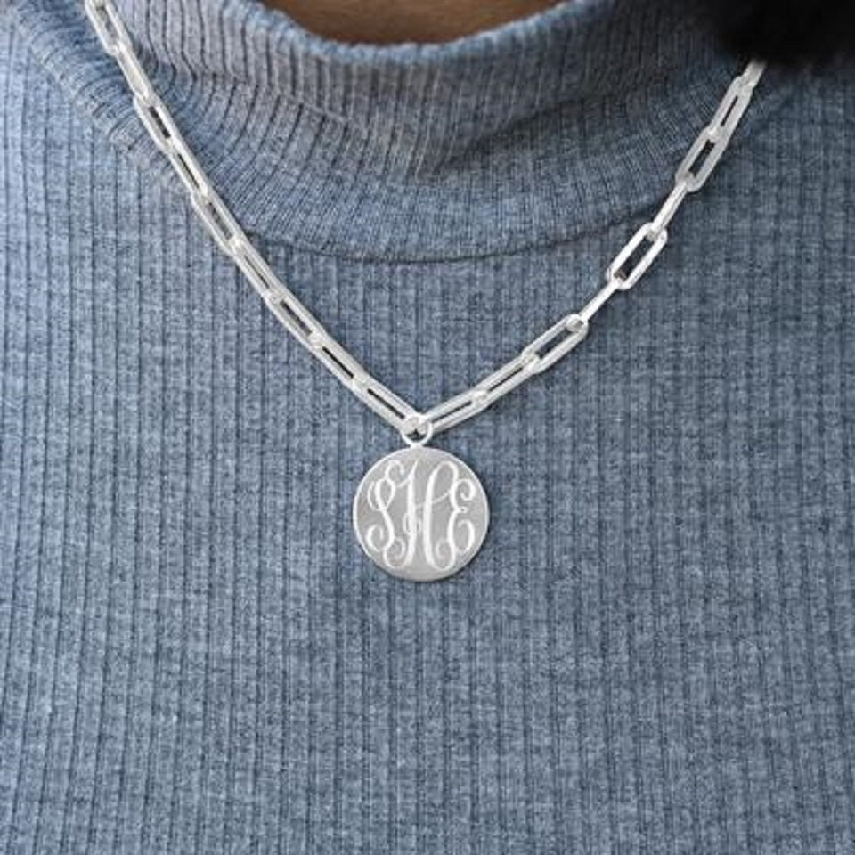 Engraved Disc Necklace / Paper Clip Chain 2