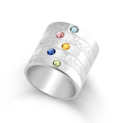 Engraved Name Stacked Birthstone Ring / 2-5 bands