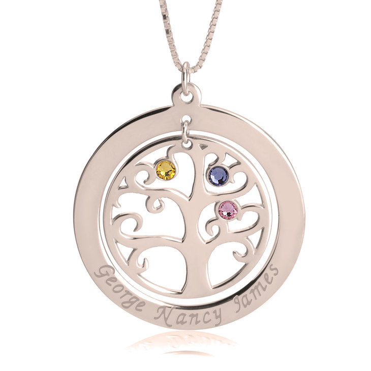 Personalized Rose Gold Family Tree Birthstone Necklace 3