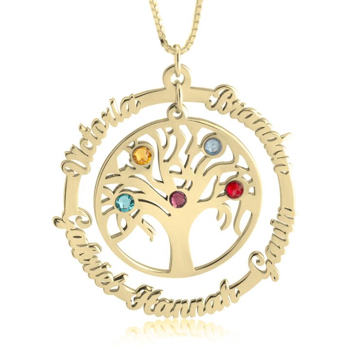 Personalized Family Tree Mothers Necklace-Names and Birthstones