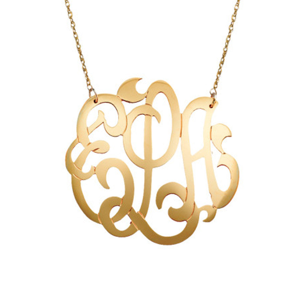 Large Gold Filled Lace Monogram Necklace