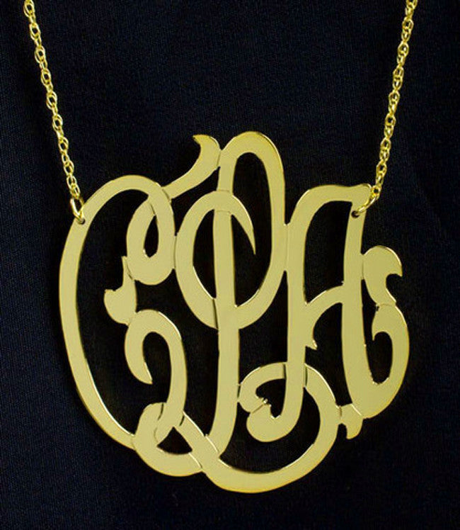 Large Gold Filled Lace Monogram Necklace