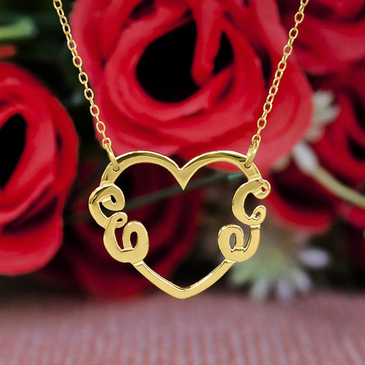 Heart and Two Initials Necklace