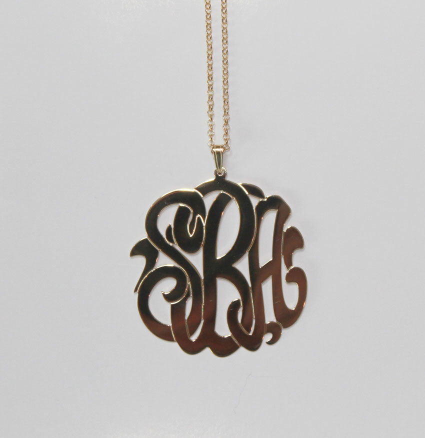 gold 3 initial monogram necklace - 2 inch