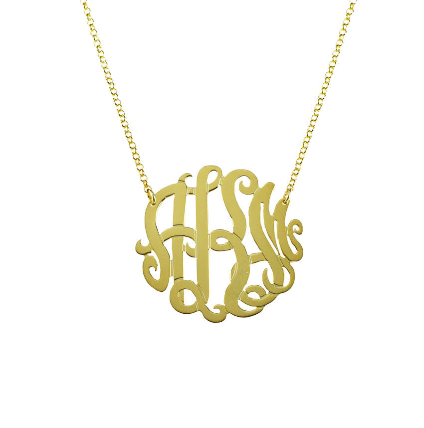 Gold Monogram Necklace - Bella Scroll Font