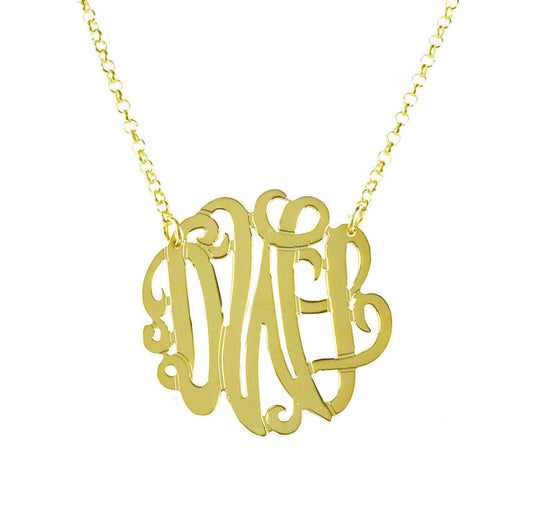Gold Monogram Necklace - Bella Scroll Font 9