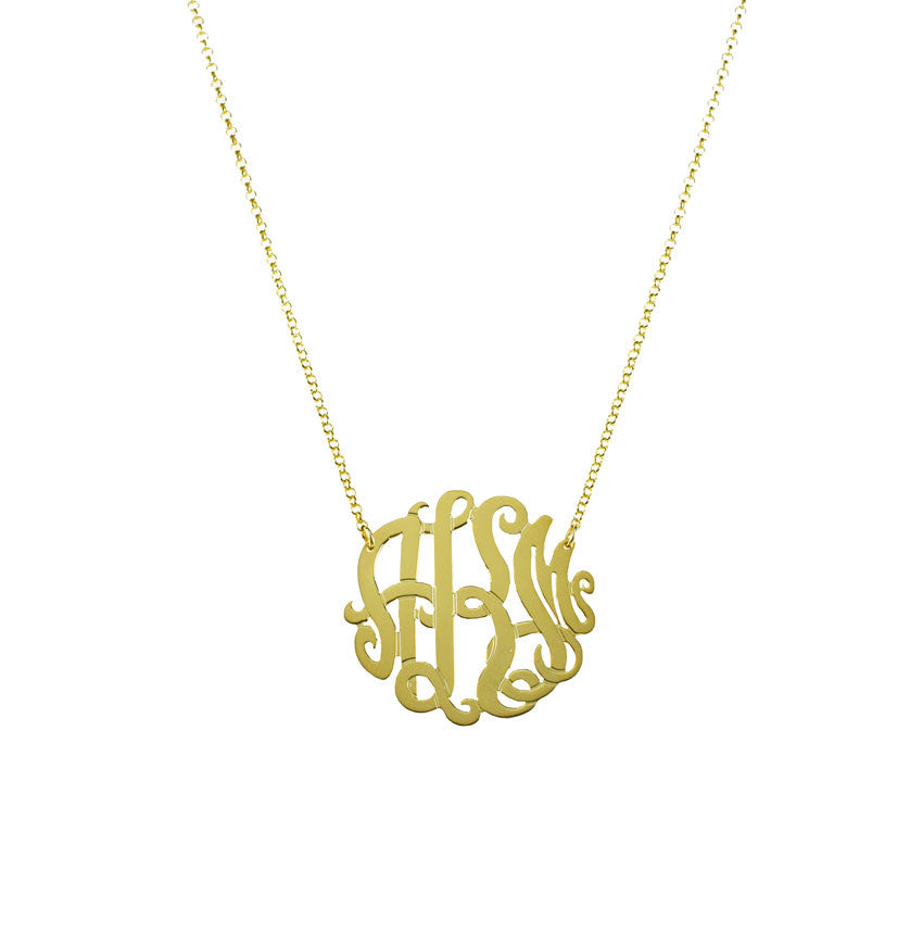 Gold Monogram Necklace - Bella Scroll Font 3