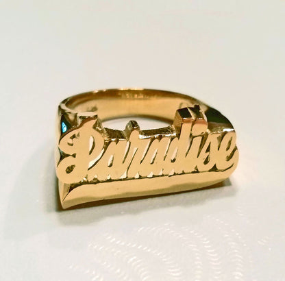 14K Gold Large Script Name Ring with Tail 6