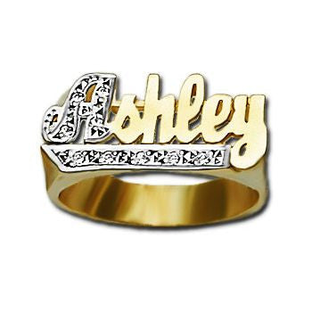 Gold Name Ring with Diamonds - 10mm