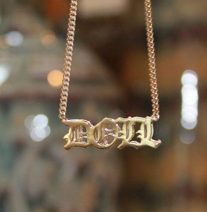 Kids Double Plated Gothic Name Necklace on Cuban Chain 2