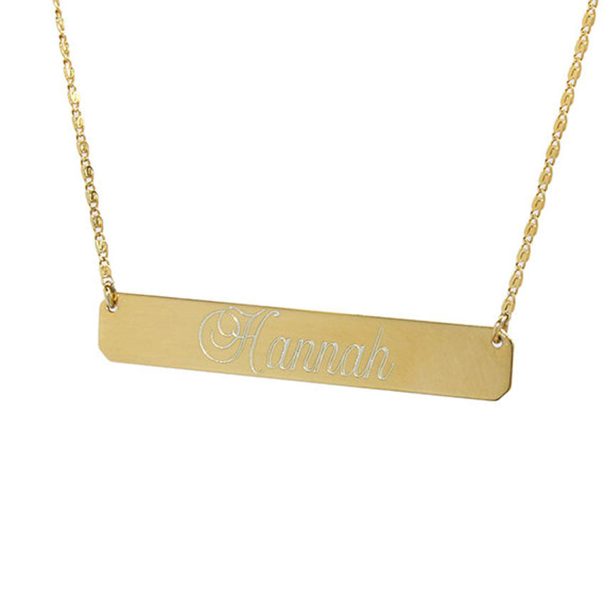 engraved gold plated bar necklace