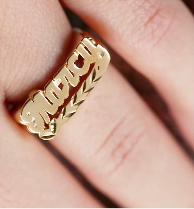 gold name ring with tail 2