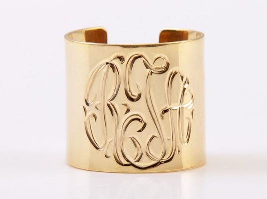 Gold Monogrammed Cuff Ring