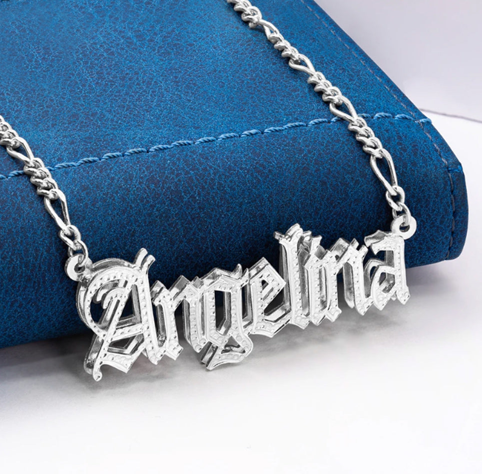 Double Plated 3D Gothic Beaded Name Necklace 3