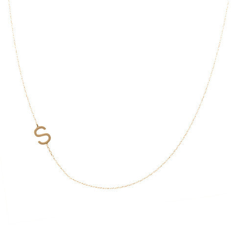 single block initial sideways necklace