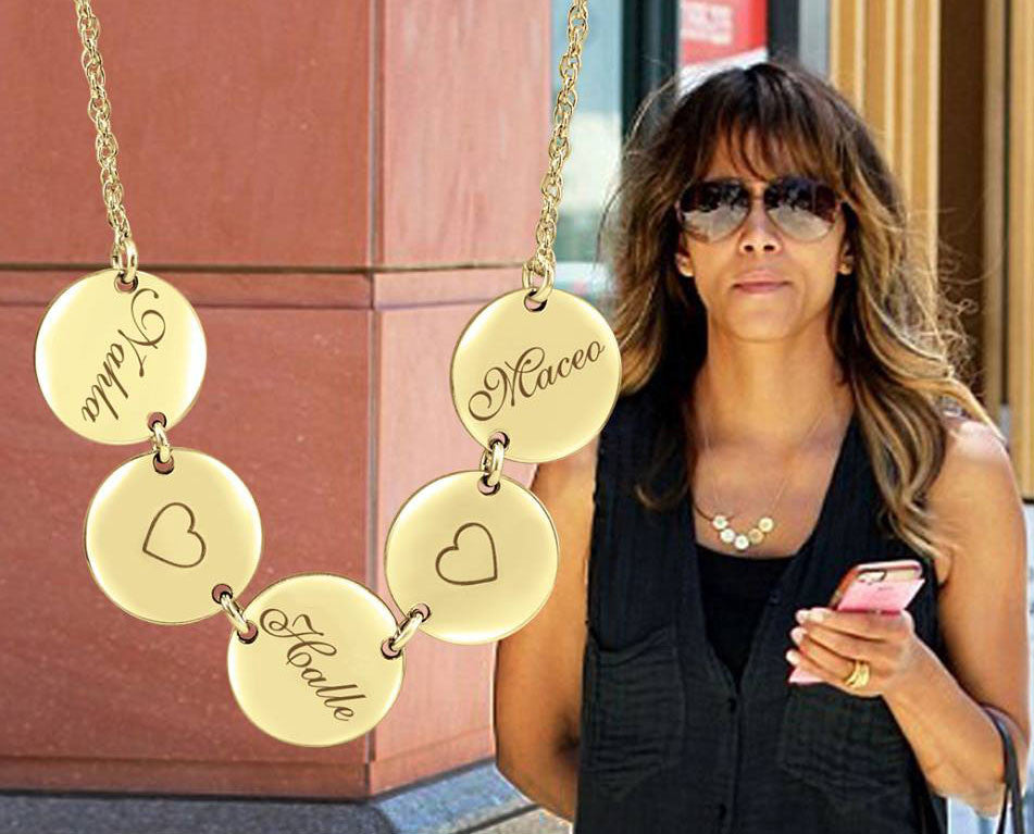 halle berry family disc necklace