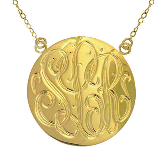 14K Solid Gold Hand Engraved Disc Necklace